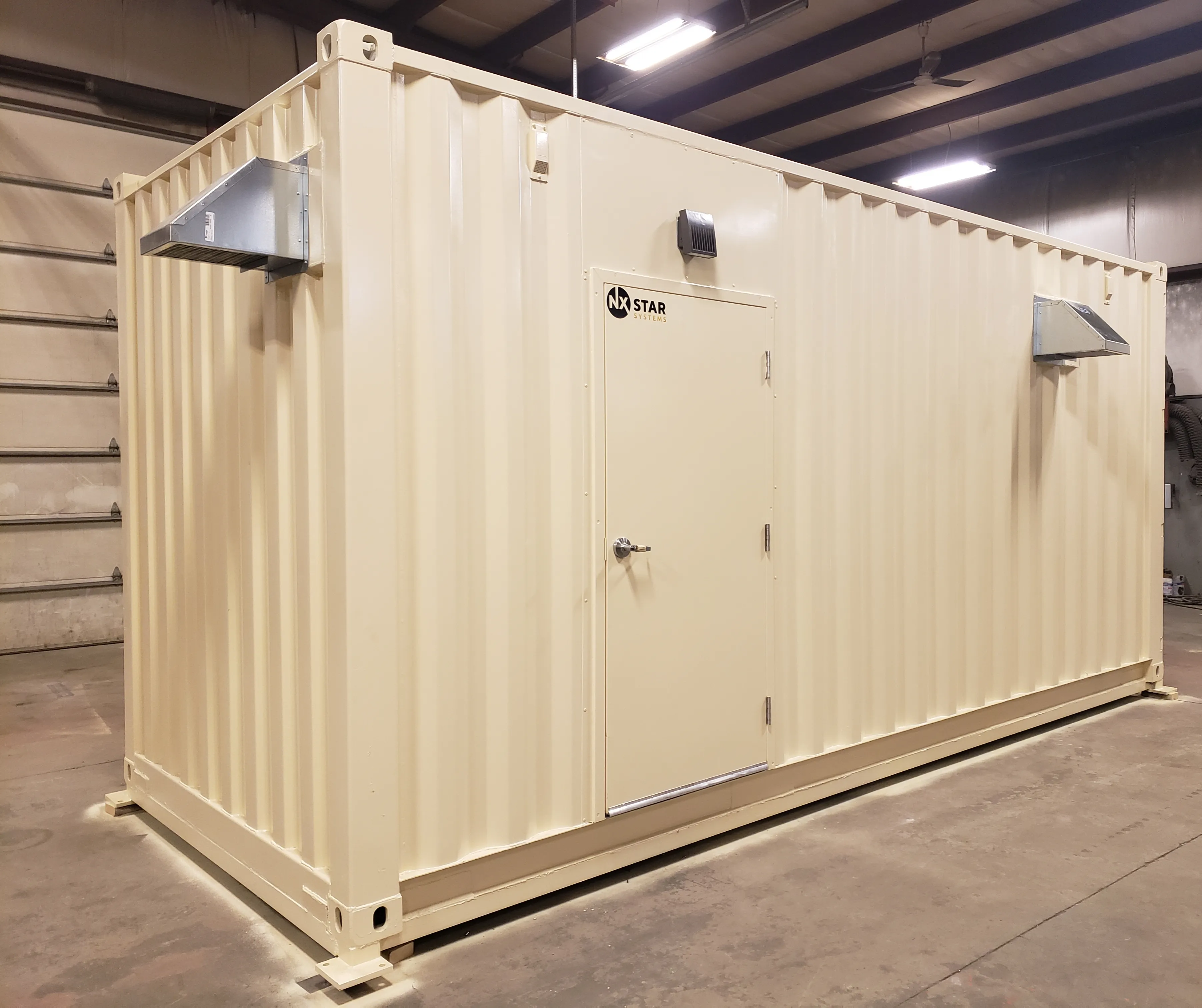 Modified shipping container fitted out as an industrial equipment room
